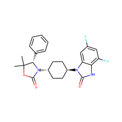 CC1(C)OC(=O)N([C@H]2CC[C@H](n3c(=O)[nH]c4c(F)cc(F)cc43)CC2)[C@H]1c1ccccc1 ZINC001772602236