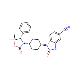 CC1(C)OC(=O)N([C@H]2CC[C@H](n3c(=O)[nH]c4cc(C#N)ccc43)CC2)[C@H]1c1ccccc1 ZINC000299848176