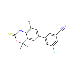CC1(C)OC(=S)Nc2c(Br)cc(-c3cc(F)cc(C#N)c3)cc21 ZINC000013488886