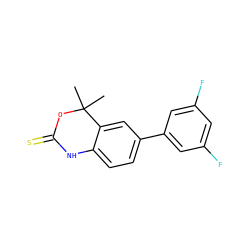 CC1(C)OC(=S)Nc2ccc(-c3cc(F)cc(F)c3)cc21 ZINC000013488849