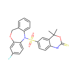 CC1(C)OC(=S)Nc2ccc(S(=O)(=O)N3c4ccccc4COc4cc(F)ccc43)cc21 ZINC000653717810