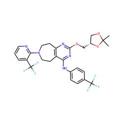 CC1(C)OC[C@@H](COc2nc3c(c(Nc4ccc(C(F)(F)F)cc4)n2)CCN(c2ncccc2C(F)(F)F)CC3)O1 ZINC000144201502