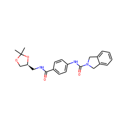 CC1(C)OC[C@H](CNC(=O)c2ccc(NC(=O)N3Cc4ccccc4C3)cc2)O1 ZINC000166099371