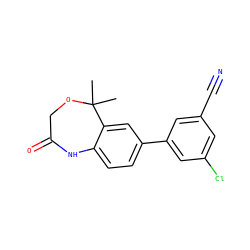 CC1(C)OCC(=O)Nc2ccc(-c3cc(Cl)cc(C#N)c3)cc21 ZINC000040424090