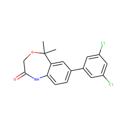 CC1(C)OCC(=O)Nc2ccc(-c3cc(Cl)cc(Cl)c3)cc21 ZINC000040423949