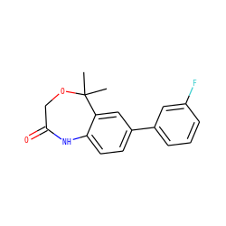 CC1(C)OCC(=O)Nc2ccc(-c3cccc(F)c3)cc21 ZINC000045497295