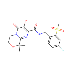 CC1(C)OCCn2c1nc(C(=O)NCc1ccc(F)cc1S(C)(=O)=O)c(O)c2=O ZINC000035012581
