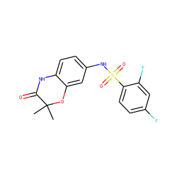 CC1(C)Oc2cc(NS(=O)(=O)c3ccc(F)cc3F)ccc2NC1=O ZINC001256067676