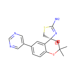 CC1(C)Oc2ccc(-c3cncnc3)cc2[C@]2(CSC(N)=N2)C12COC2 ZINC000218008911