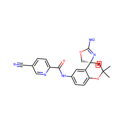 CC1(C)Oc2ccc(NC(=O)c3ccc(C#N)cn3)cc2[C@]2(COC(N)=N2)C12COC2 ZINC000207168228