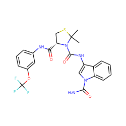CC1(C)SC[C@@H](C(=O)Nc2cccc(OC(F)(F)F)c2)N1C(=O)Nc1cn(C(N)=O)c2ccccc12 ZINC000148472384