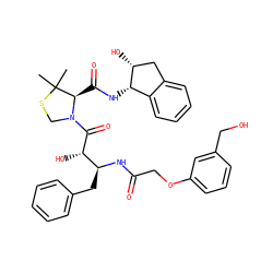 CC1(C)SCN(C(=O)[C@@H](O)[C@H](Cc2ccccc2)NC(=O)COc2cccc(CO)c2)[C@@H]1C(=O)N[C@H]1c2ccccc2C[C@H]1O ZINC000044351251