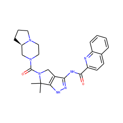 CC1(C)c2[nH]nc(NC(=O)c3ccc4ccccc4n3)c2CN1C(=O)N1CCN2CCC[C@@H]2C1 ZINC000148991742