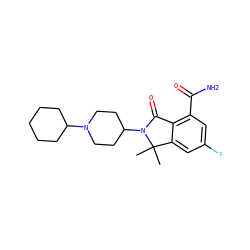 CC1(C)c2cc(F)cc(C(N)=O)c2C(=O)N1C1CCN(C2CCCCC2)CC1 ZINC000117373339