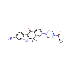 CC1(C)c2cc(N3CCN(C(=O)C4CC4)CC3)ccc2C(=O)c2c1[nH]c1cc(C#N)ccc21 ZINC000114800725