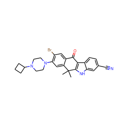 CC1(C)c2cc(N3CCN(C4CCC4)CC3)c(Br)cc2C(=O)c2c1[nH]c1cc(C#N)ccc21 ZINC000114800392