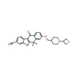 CC1(C)c2cc(OCC3CCN(C4COC4)CC3)ccc2C(=O)c2c1[nH]c1cc(C#N)ccc21 ZINC000114801650