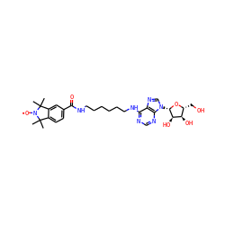 CC1(C)c2ccc(C(=O)NCCCCCCNc3ncnc4c3ncn4[C@@H]3O[C@H](CO)[C@@H](O)[C@H]3O)cc2C(C)(C)N1[O] ZINC000101124385
