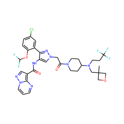 CC1(CN(CCC(F)(F)F)C2CCN(C(=O)Cn3cc(NC(=O)c4cnn5cccnc45)c(-c4cc(Cl)ccc4OC(F)F)n3)CC2)COC1 ZINC001772645241