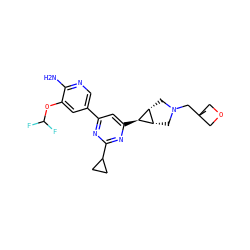 CC1(CN2C[C@H]3[C@@H](C2)[C@@H]3c2cc(-c3cnc(N)c(OC(F)F)c3)nc(C3CC3)n2)COC1 ZINC000653671221