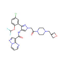 CC1(CN2CCN(C(=O)Cn3cc(NC(=O)c4cnn5cccnc45)c(-c4cc(Cl)ccc4OC(F)F)n3)CC2)COC1 ZINC001772627101