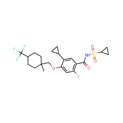 CC1(COc2cc(F)c(C(=O)NS(=O)(=O)C3CC3)cc2C2CC2)CCC(C(F)(F)F)CC1 ZINC000225249247