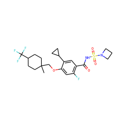 CC1(COc2cc(F)c(C(=O)NS(=O)(=O)N3CCC3)cc2C2CC2)CCC(C(F)(F)F)CC1 ZINC000261098783
