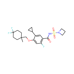 CC1(COc2cc(F)c(C(=O)NS(=O)(=O)N3CCC3)cc2C2CC2)CCC(F)(F)CC1 ZINC000216241063