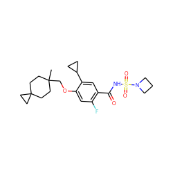 CC1(COc2cc(F)c(C(=O)NS(=O)(=O)N3CCC3)cc2C2CC2)CCC2(CC1)CC2 ZINC000225249196