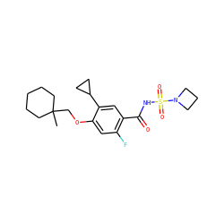 CC1(COc2cc(F)c(C(=O)NS(=O)(=O)N3CCC3)cc2C2CC2)CCCCC1 ZINC000225223124