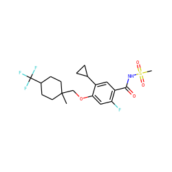 CC1(COc2cc(F)c(C(=O)NS(C)(=O)=O)cc2C2CC2)CCC(C(F)(F)F)CC1 ZINC000218444953