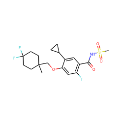 CC1(COc2cc(F)c(C(=O)NS(C)(=O)=O)cc2C2CC2)CCC(F)(F)CC1 ZINC000225202556