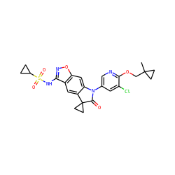 CC1(COc2ncc(N3C(=O)C4(CC4)c4cc5c(NS(=O)(=O)C6CC6)noc5cc43)cc2Cl)CC1 ZINC000473154887