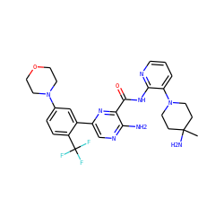 CC1(N)CCN(c2cccnc2NC(=O)c2nc(-c3cc(N4CCOCC4)ccc3C(F)(F)F)cnc2N)CC1 ZINC001772621288