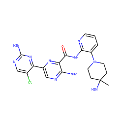 CC1(N)CCN(c2cccnc2NC(=O)c2nc(-c3nc(N)ncc3Cl)cnc2N)CC1 ZINC001772570286