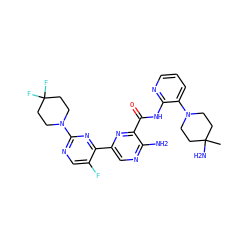 CC1(N)CCN(c2cccnc2NC(=O)c2nc(-c3nc(N4CCC(F)(F)CC4)ncc3F)cnc2N)CC1 ZINC001772612426