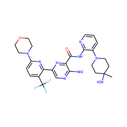 CC1(N)CCN(c2cccnc2NC(=O)c2nc(-c3nc(N4CCOCC4)ccc3C(F)(F)F)cnc2N)CC1 ZINC001772640385