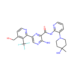 CC1(N)CCN(c2cccnc2NC(=O)c2nc(-c3nccc(CO)c3C(F)(F)F)cnc2N)CC1 ZINC001772573212