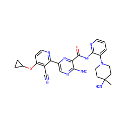 CC1(N)CCN(c2cccnc2NC(=O)c2nc(-c3nccc(OC4CC4)c3C#N)cnc2N)CC1 ZINC001772576313