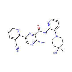 CC1(N)CCN(c2cccnc2NC(=O)c2nc(-c3ncccc3C#N)cnc2N)CC1 ZINC001772574704