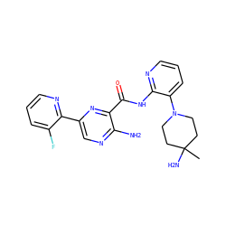 CC1(N)CCN(c2cccnc2NC(=O)c2nc(-c3ncccc3F)cnc2N)CC1 ZINC001772578852