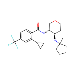 CC1(N[C@@H]2CCOC[C@H]2NC(=O)c2ccc(C(F)(F)F)cc2C2CC2)CCCC1 ZINC000118618786