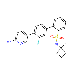 CC1(NS(=O)(=O)c2ccccc2-c2ccc(-c3ccc(N)nc3)c(F)c2)CCC1 ZINC000224787280