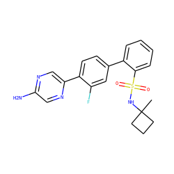 CC1(NS(=O)(=O)c2ccccc2-c2ccc(-c3cnc(N)cn3)c(F)c2)CCC1 ZINC000212175604
