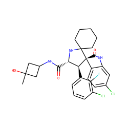 CC1(O)CC(NC(=O)[C@@H]2NC3(CCCCC3)[C@@]3(C(=O)Nc4cc(Cl)ccc43)[C@H]2c2cccc(Cl)c2F)C1 ZINC000169700261