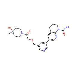CC1(O)CCN(C(=O)COCc2cncc(-c3cnc4c(c3)CCCN4C(N)=O)c2)CC1 ZINC001772631418