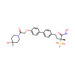 CC1(O)CCN(C(=O)COc2ccc(-c3ccc(CC[C@](C)(C(=O)NO)S(C)(=O)=O)cc3)cc2)CC1 ZINC000169708234