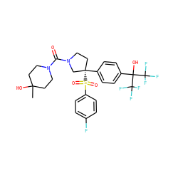 CC1(O)CCN(C(=O)N2CC[C@](c3ccc(C(O)(C(F)(F)F)C(F)(F)F)cc3)(S(=O)(=O)c3ccc(F)cc3)C2)CC1 ZINC001772608150