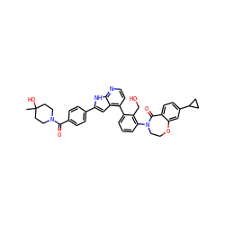 CC1(O)CCN(C(=O)c2ccc(-c3cc4c(-c5cccc(N6CCOc7cc(C8CC8)ccc7C6=O)c5CO)ccnc4[nH]3)cc2)CC1 ZINC000219799800