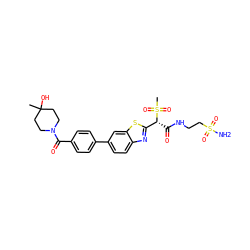 CC1(O)CCN(C(=O)c2ccc(-c3ccc4nc([C@@H](C(=O)NCCS(N)(=O)=O)S(C)(=O)=O)sc4c3)cc2)CC1 ZINC000144472906